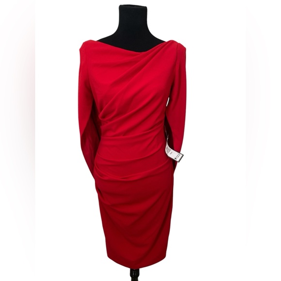 Red caped sheath dress - Picture 5 of 6